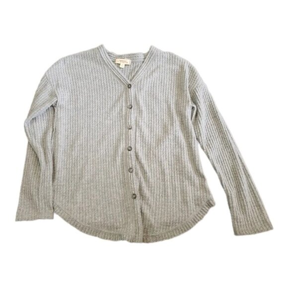 WALKING On Sunshine Grey Waffle Knit Front Tie Cardigan Sweater Size L - Picture 8 of 8